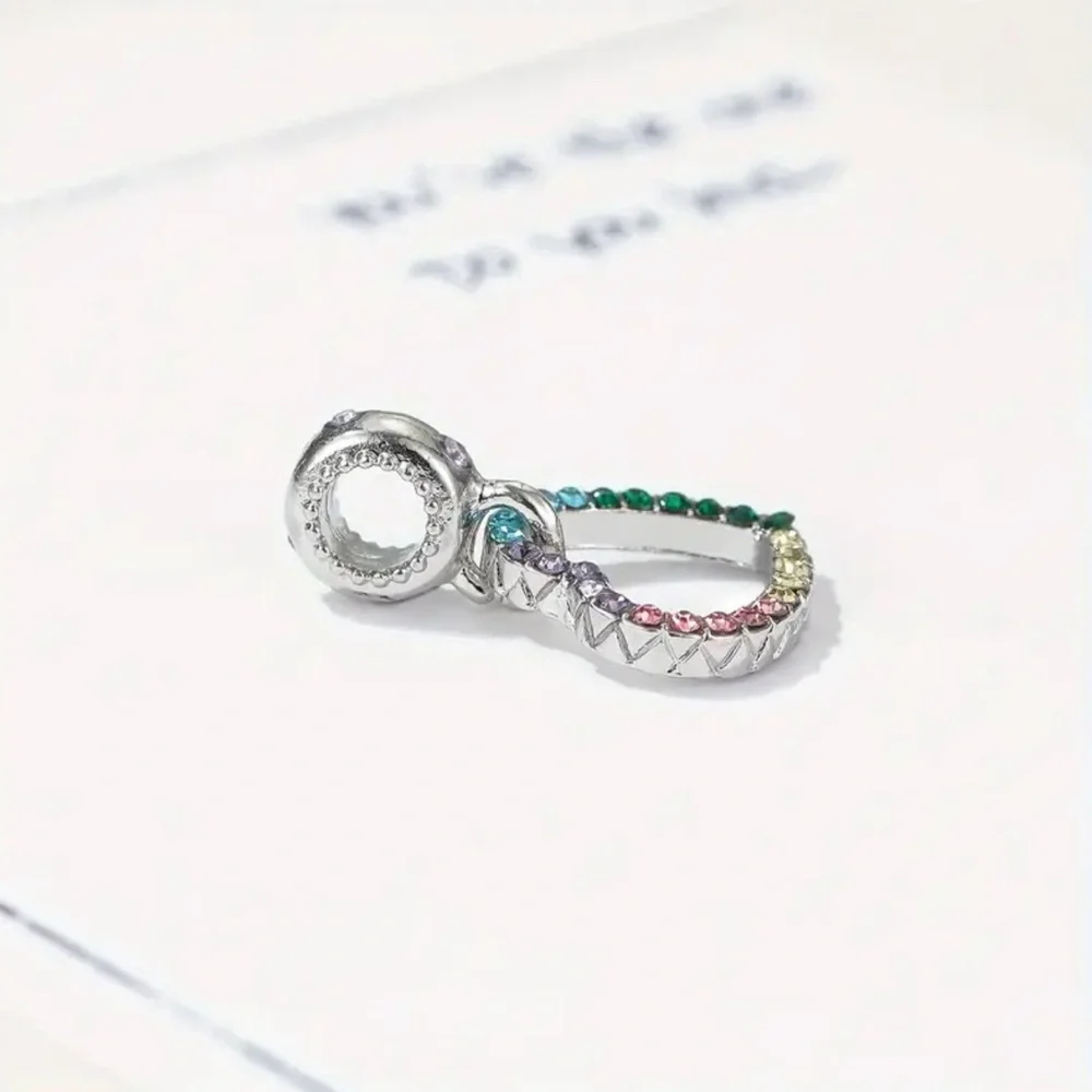 New Silver Heart Rainbow CZ Rhinestone Charm Bracelet Bead - Picture 2 of 2